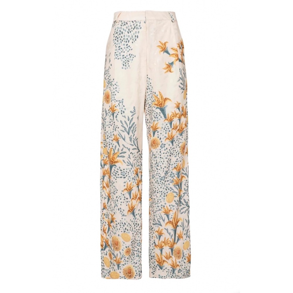 Agua by Agua Bendita Florecer Capullo Floral Wide Leg Trousers Cream Large NWT